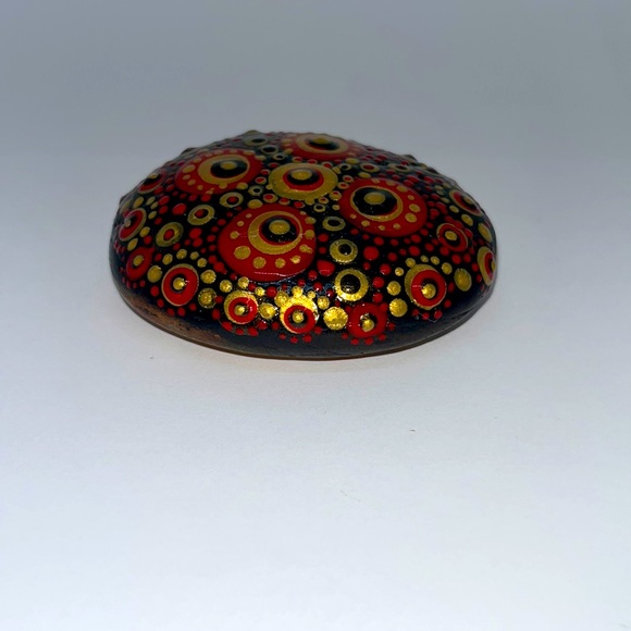 Mandala Art Stone in Red, Gold, Black - Picture 2 of 3
